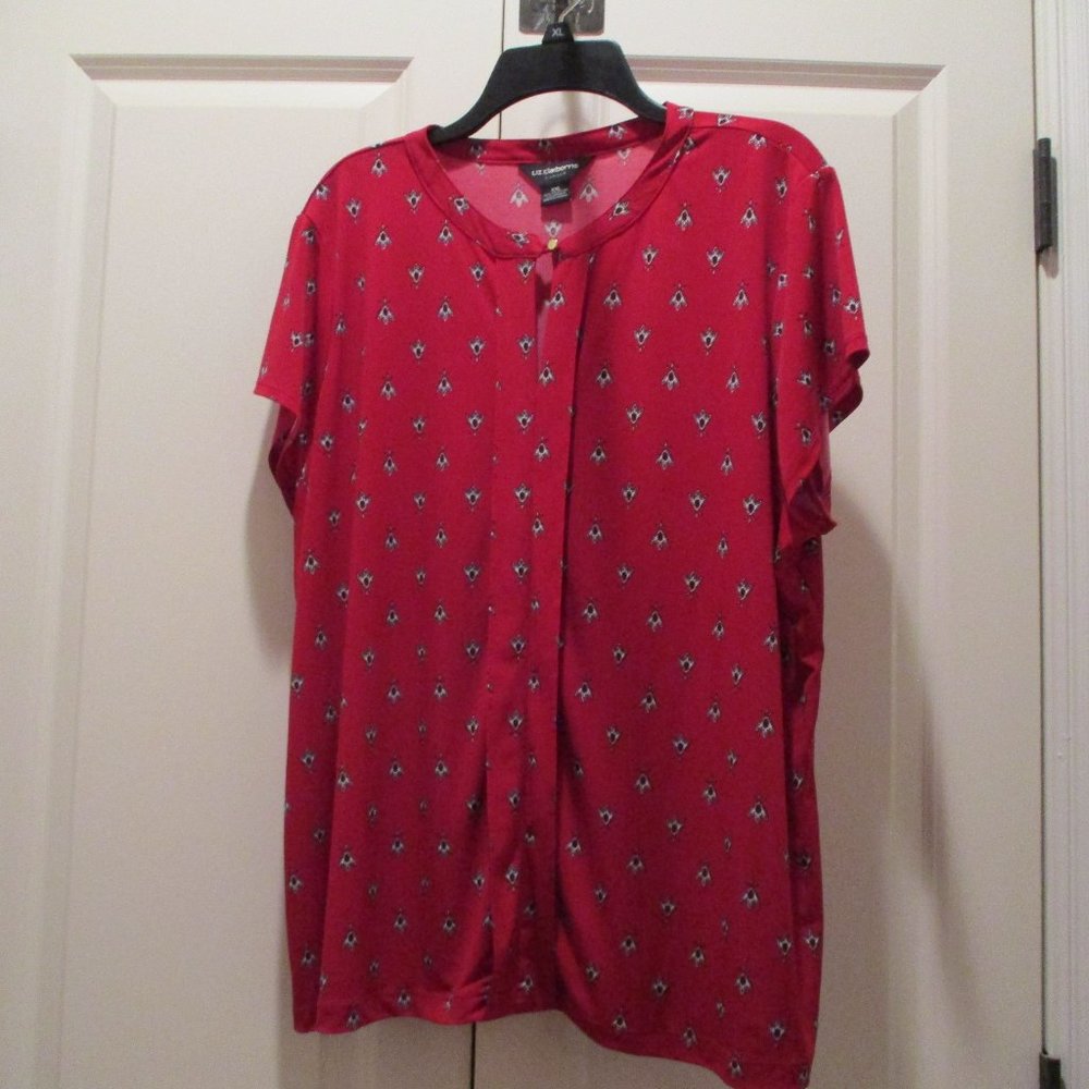 Liz Claiborne Red Blouse with black print